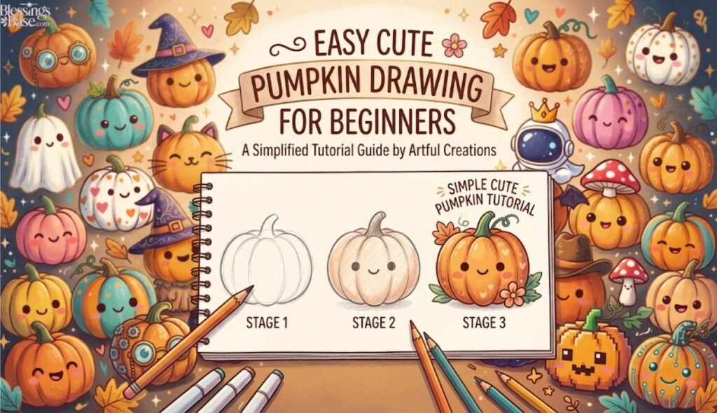 🌸 Easy Cute Pumpkin Drawing for Beginners